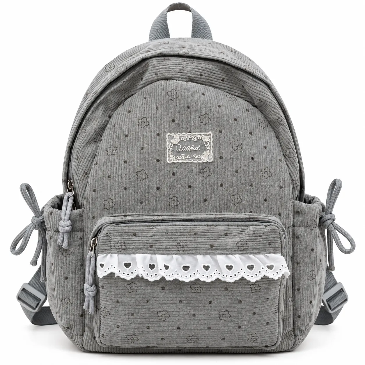 Grey Floral Bow Backpack