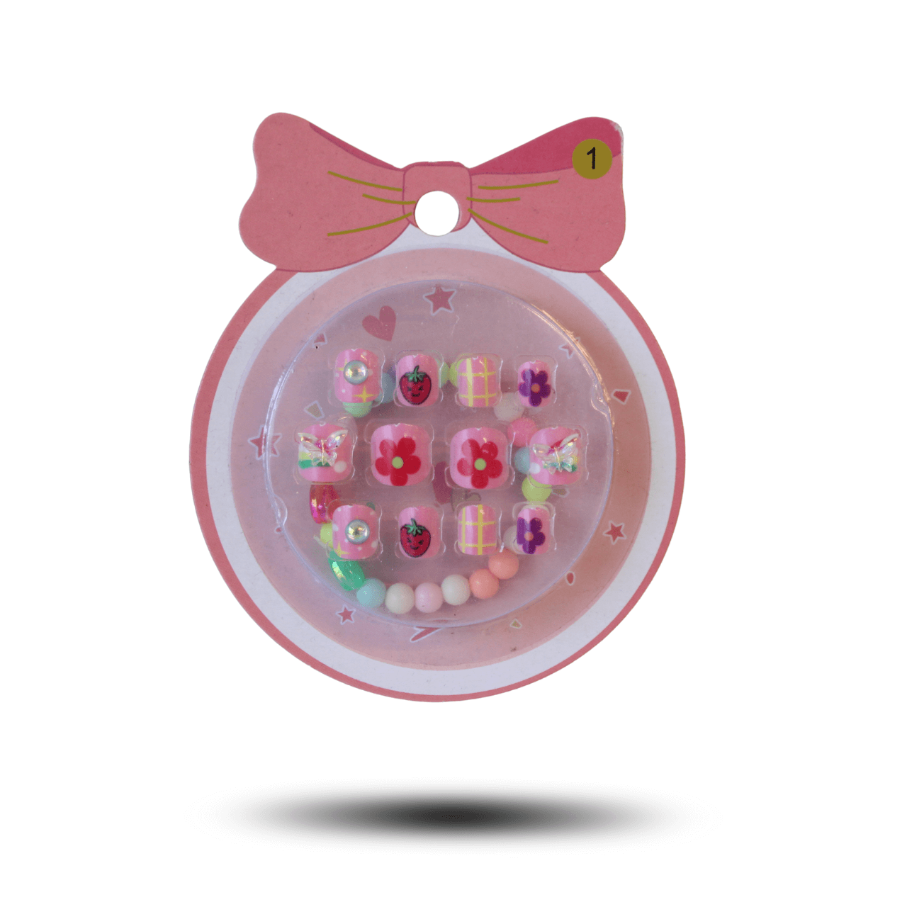 Pink Floral Kids Press On Nail & Bracelet Set