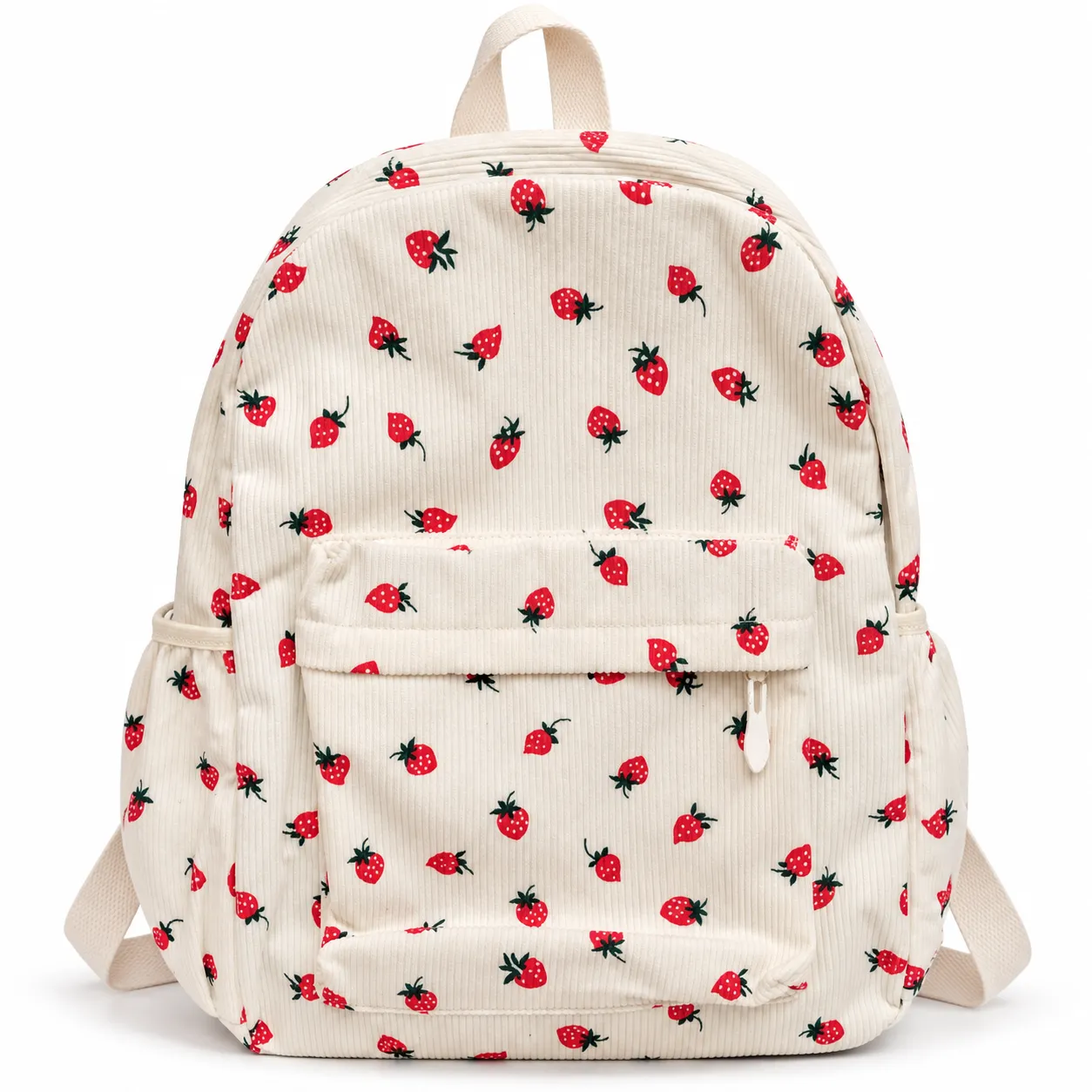 JEJU Strawberry Print Corduroy Backpack