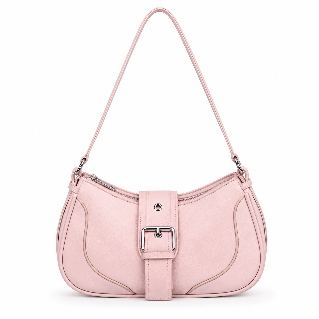 Korean Minimalist Blush Pink Buckle Shoulder Bag for Women