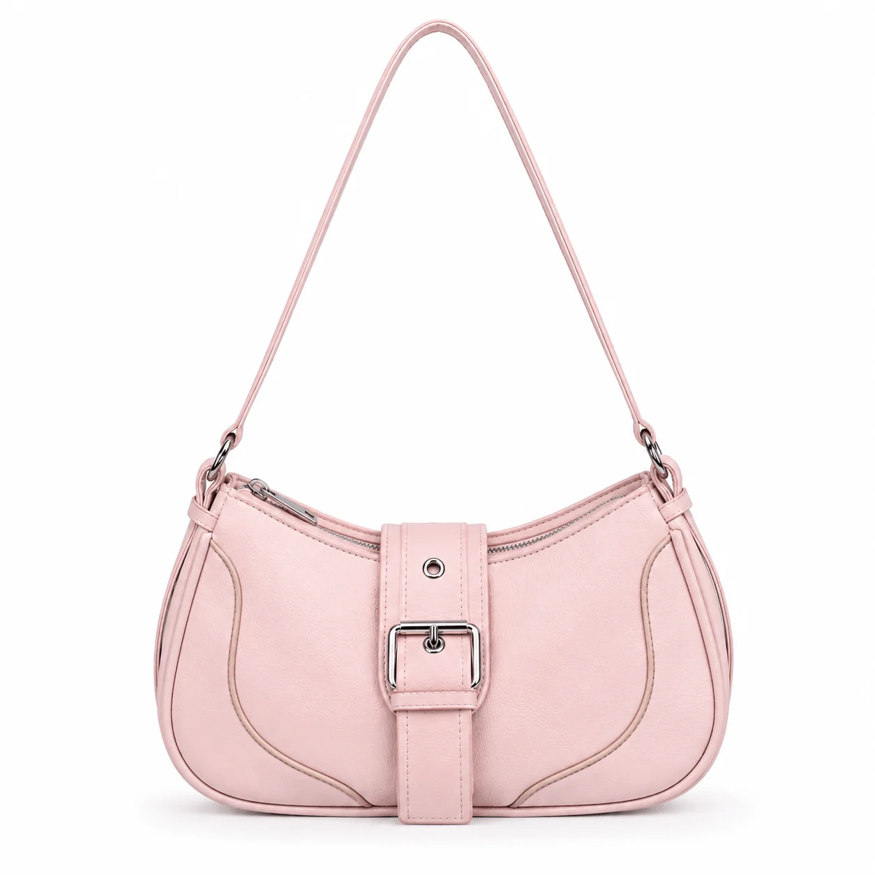 Korean Minimalist Blush Pink Buckle Shoulder Bag for Women