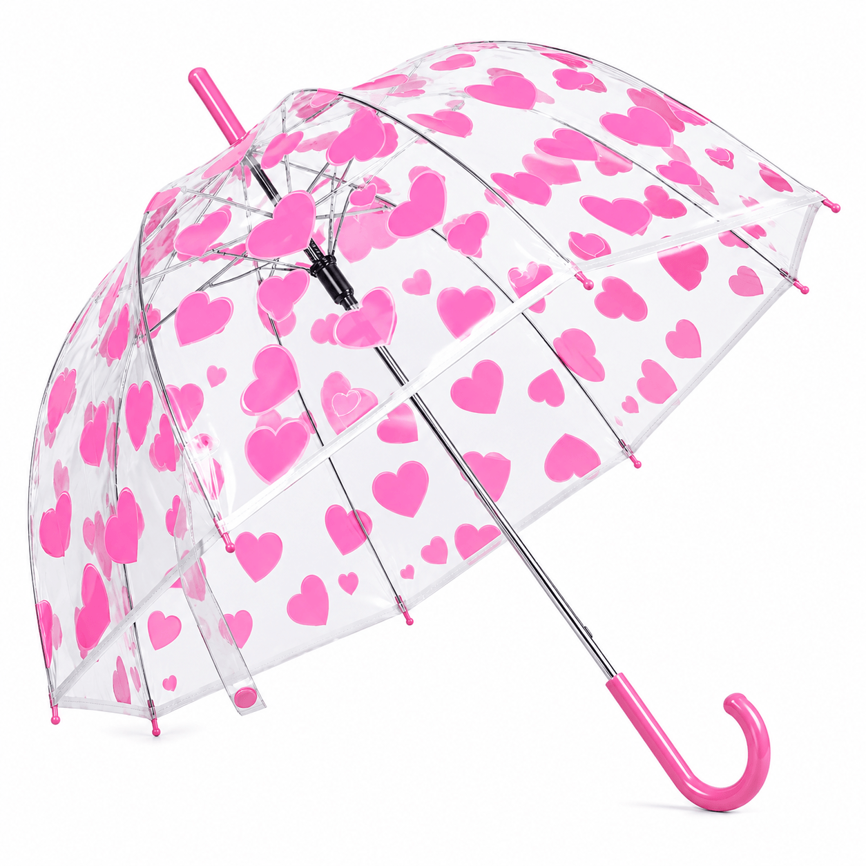 Transparent Dome Umbrella with Pink Heart Print