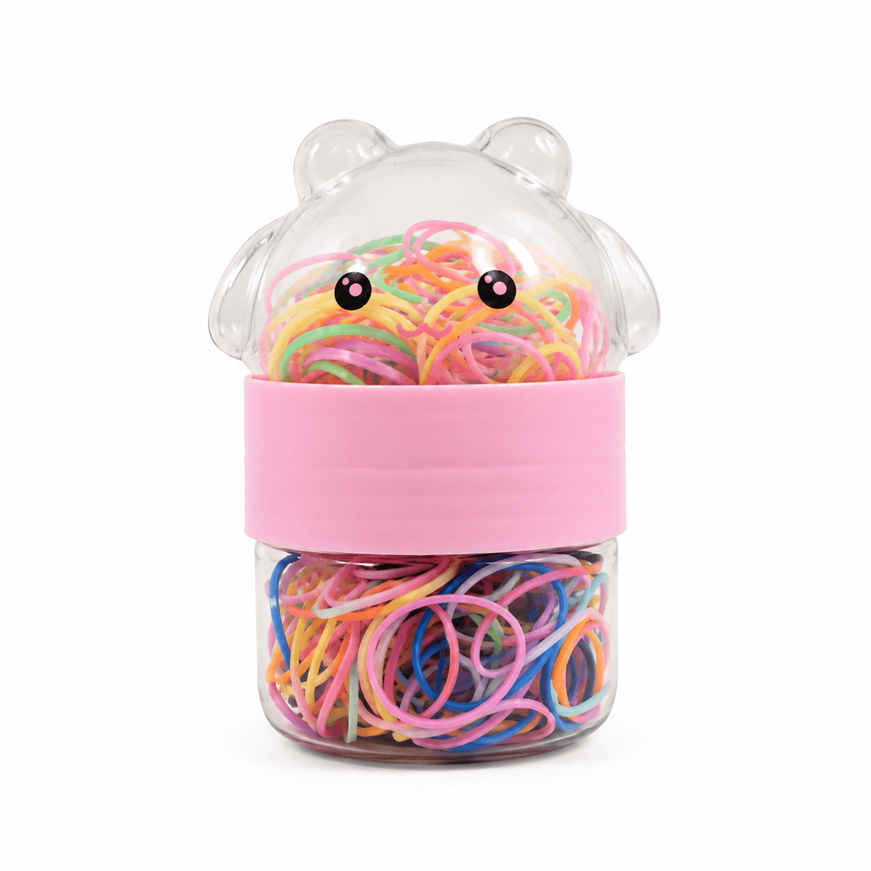 Colorful Mini Elastic Hair Ties in Cute Bear Storage Jar
