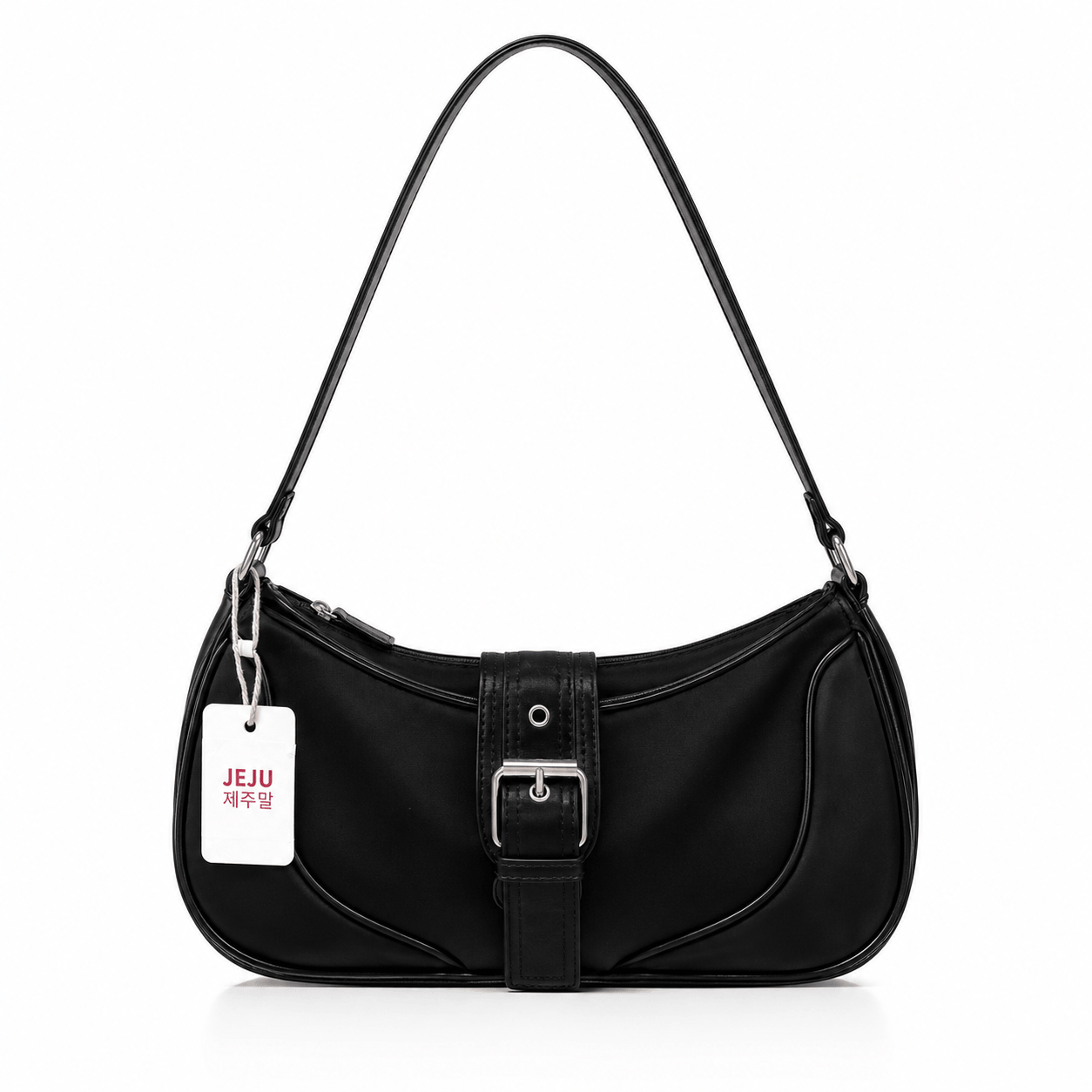 Korean Minimalist Black Buckle Shoulder Bag for Women