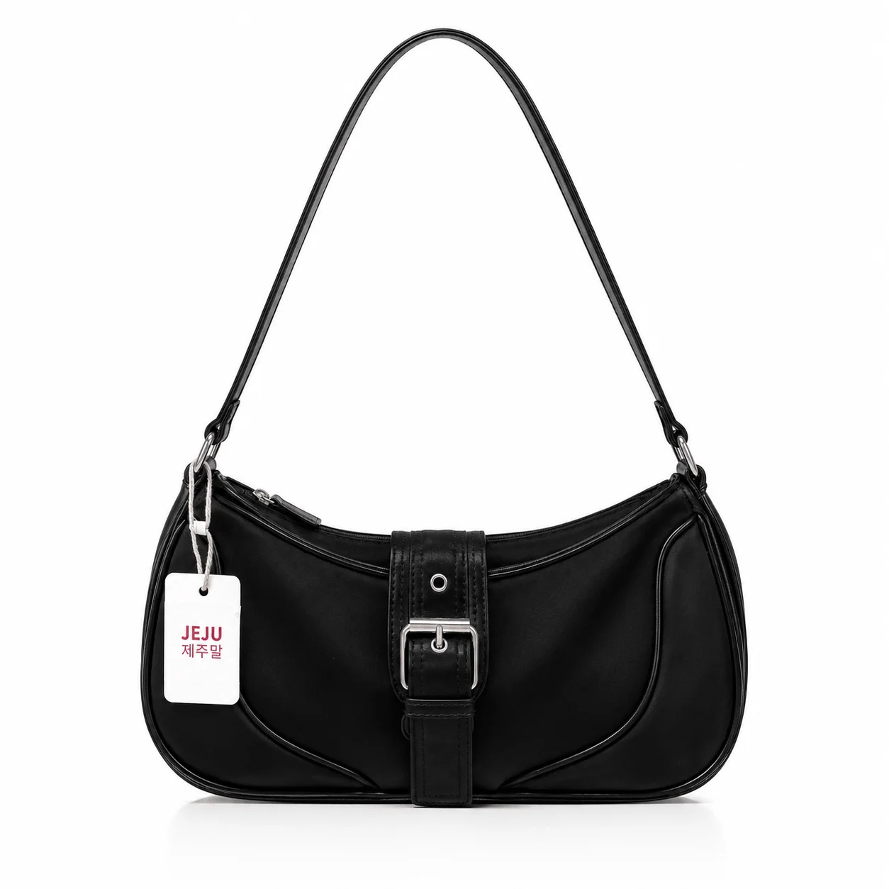 Korean Minimalist Black Buckle Shoulder Bag for Women