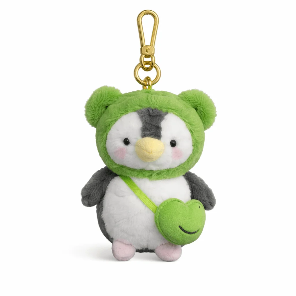 Plushiee Green Penguin with Fish Bag