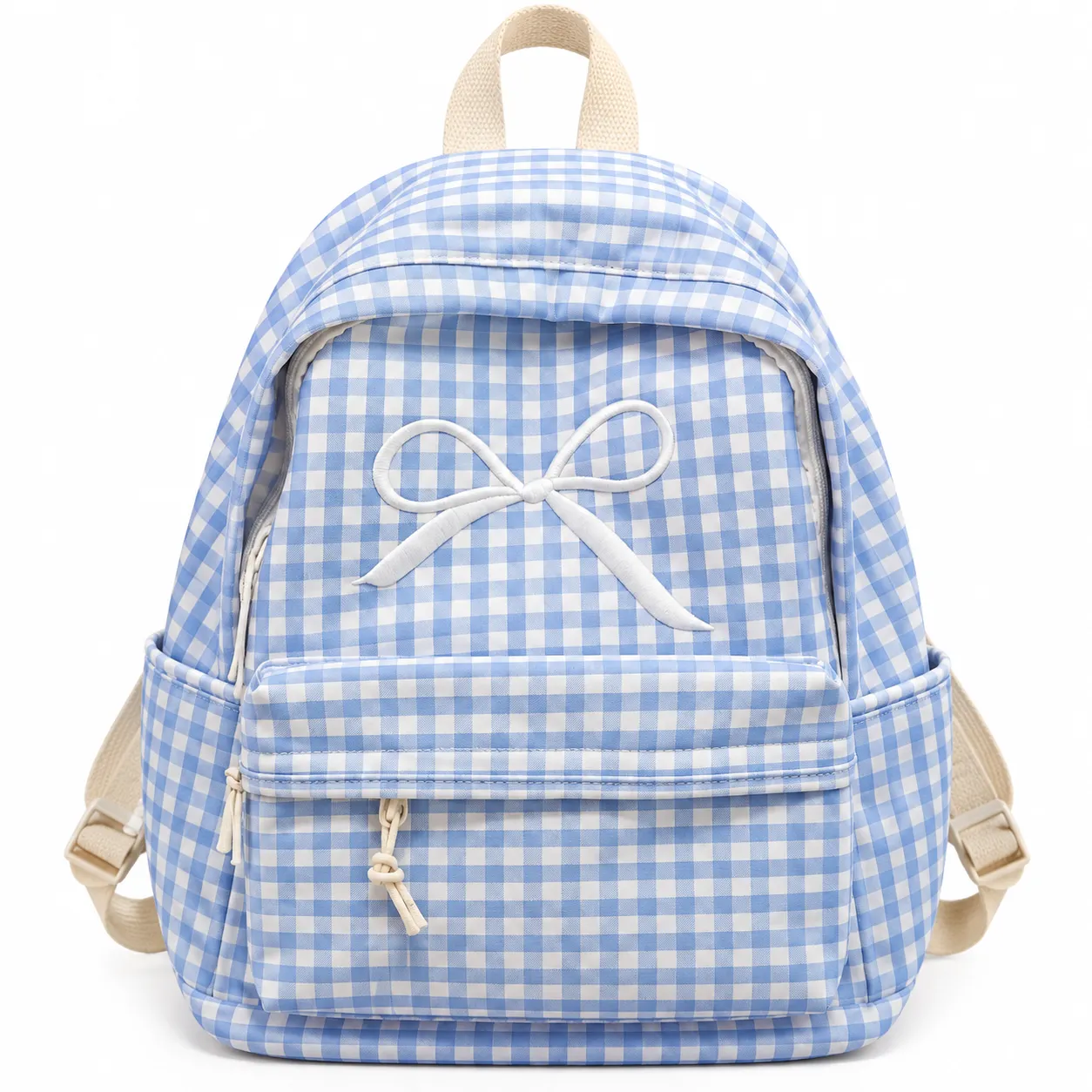 Cute Blue Gingham Backpack with Bow