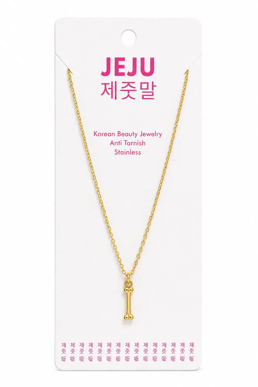JEJU Korean Minimalist Bone Pendant Necklace Gold Tone Stainless Steel Chain
