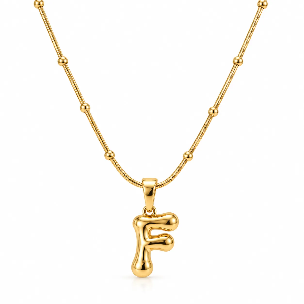 JEJU Gold Tone F Initial Pendant Necklace