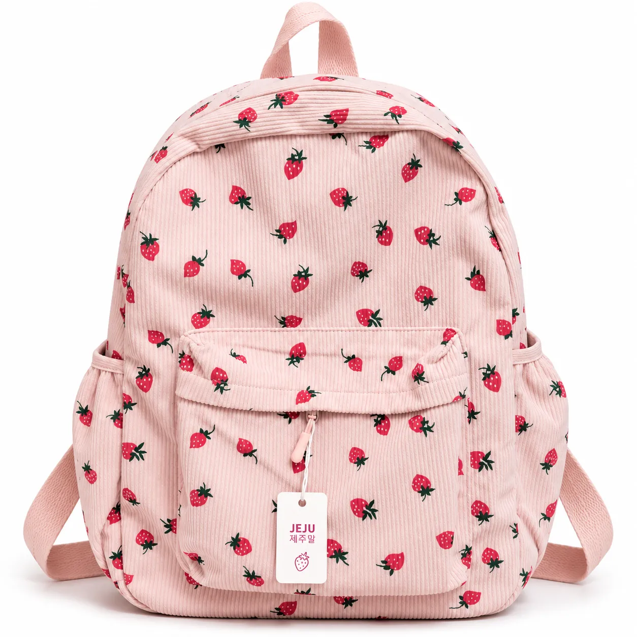 JEJU Strawberry Print Corduroy Backpack