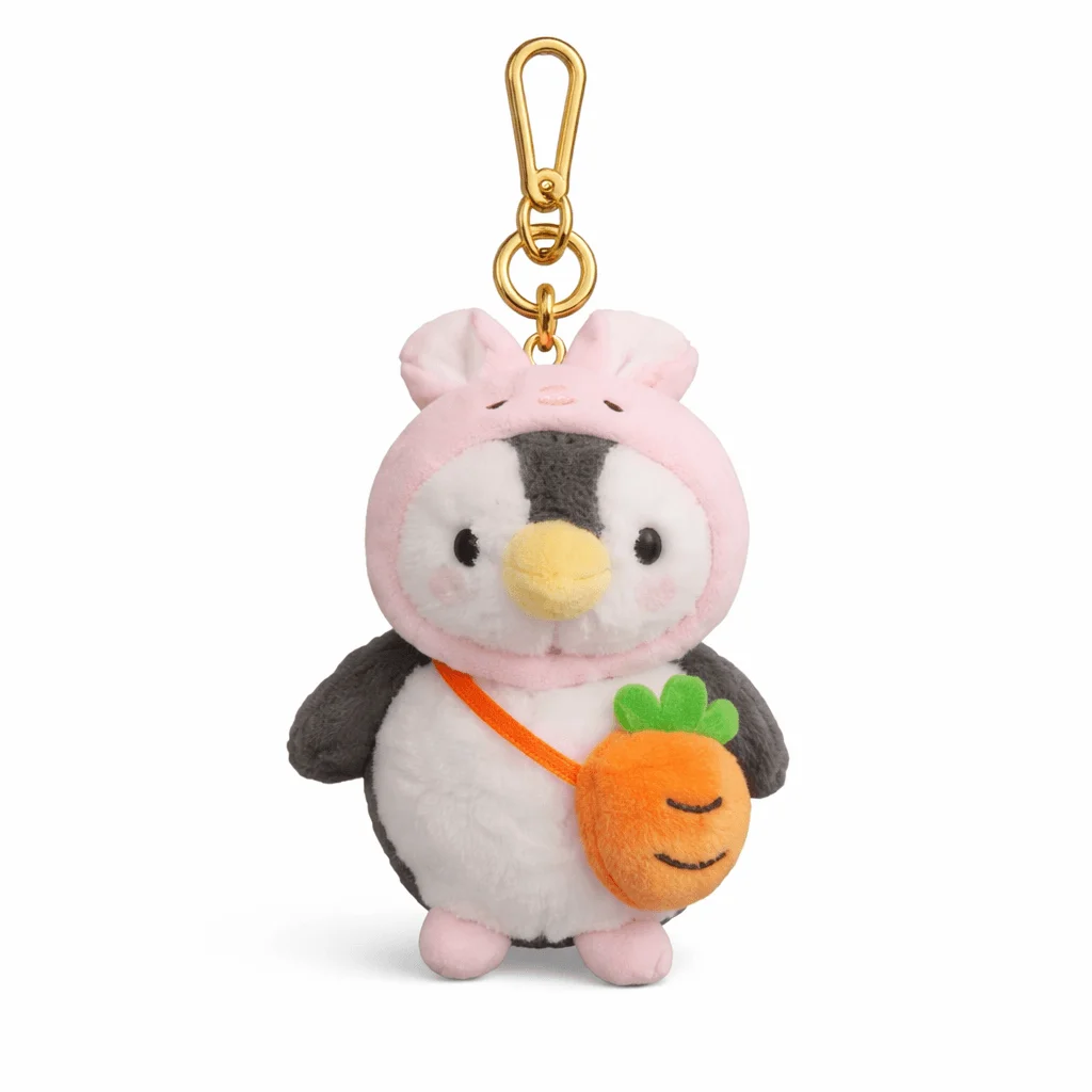 Plush Pink Penguin with Fish Bag
