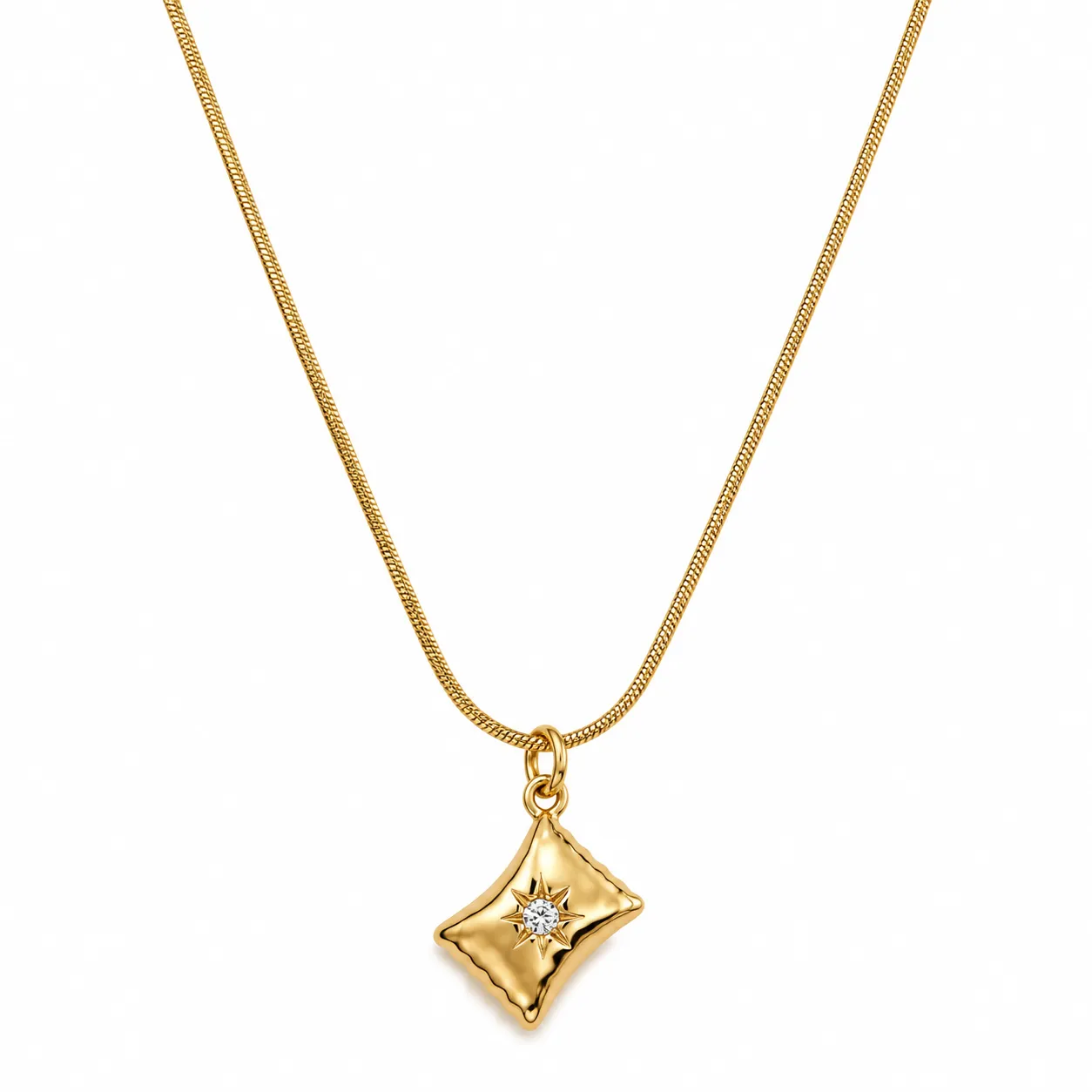 Gold Tone Geometric Starburst Pendant Necklace