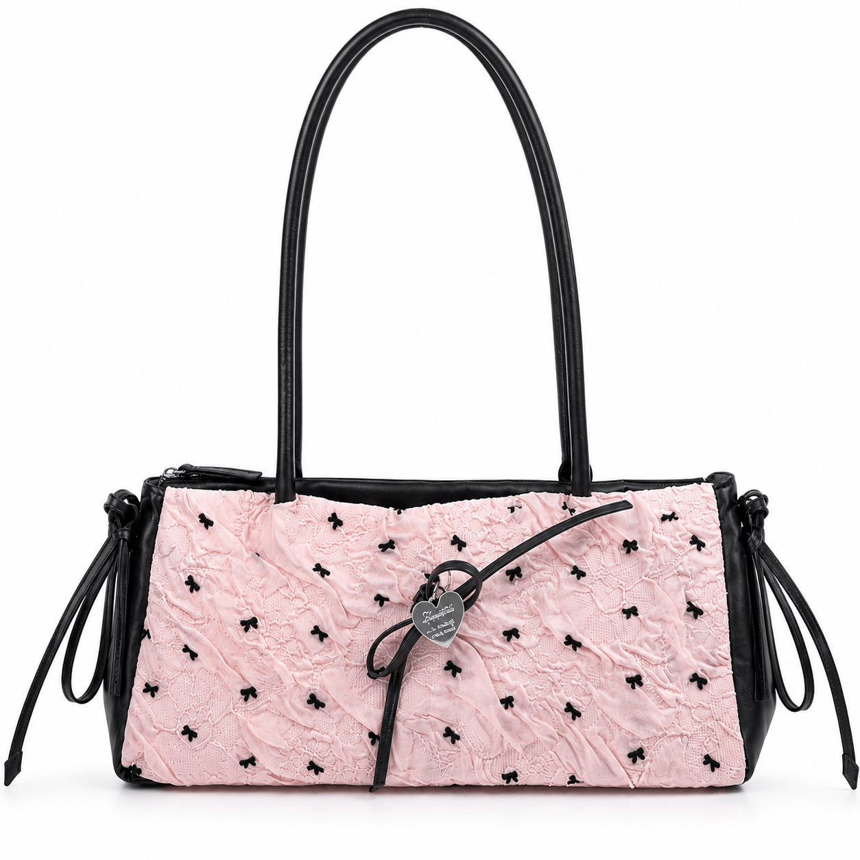 JEJU Korean Blush Pink Bow Quilted Shoulder Tote Bag for Women