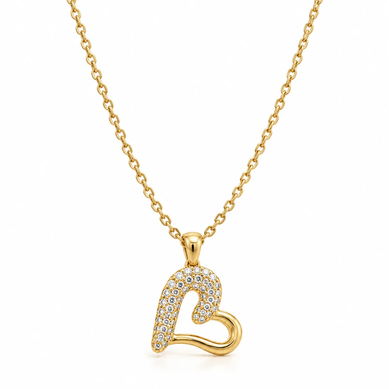 Gold Tone Pave Heart Pendant Necklace