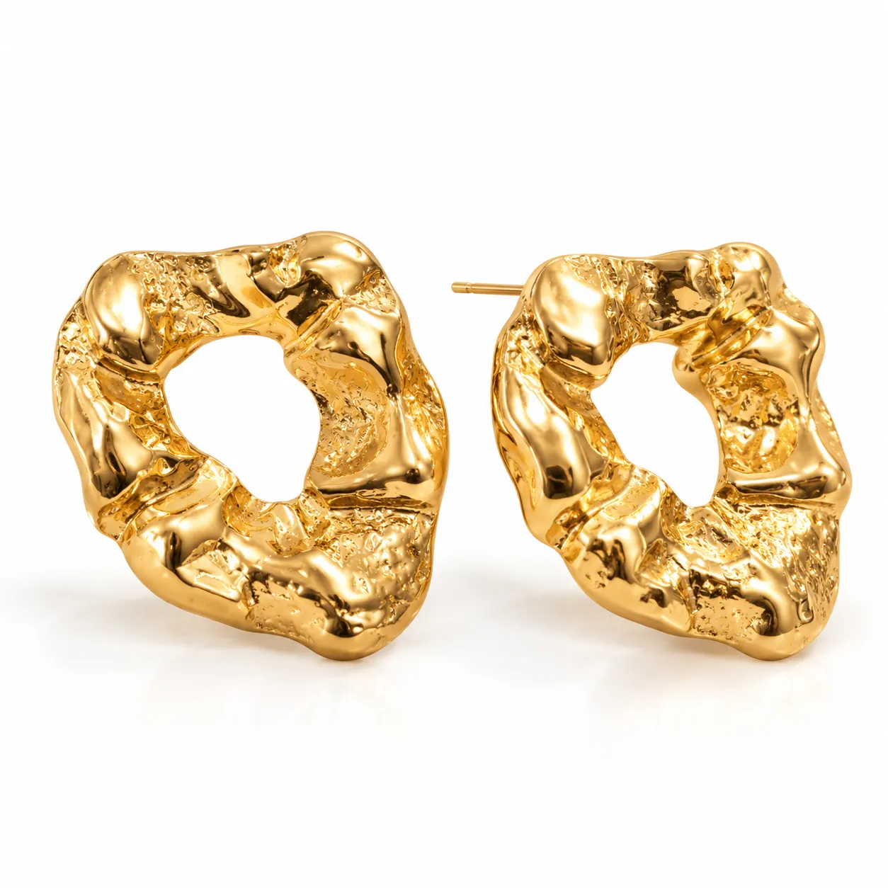JEJU Gold Tone Textured Statement Stud Earrings